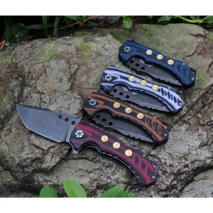Black Stonewashed Stainless Steel Folding Blade Tactical Knife G10 Handle Pocket Knife for Outdoor Hunting Camping