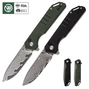 Bochen Survival Multifunctional Folding Pocket Knife Outdoor G10 Handle 60HRC Damascus Steel Gift Box Packaging
