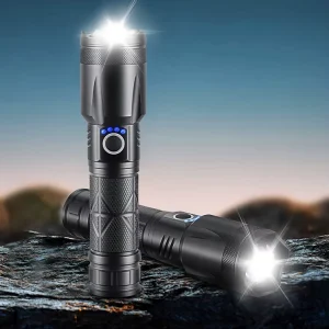 Boruit S 55 Flashlight Rechargeable Long Range Focus Zoom 5 Modes Aluminum Alloy Torch Light for Emergency and Hunting