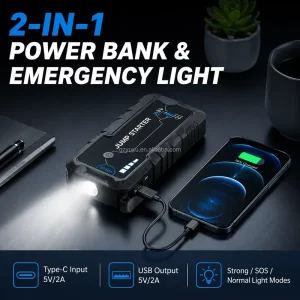 C1 12V Emergency Car Jump Starter 6000mAh 600A Peak Current Lithium Battery Booster Pack for Sedan SUV Truck Motorcycle