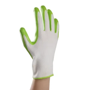 CE Approved White Liner Green Nitrile Safety Gloves Dipped Coated Oilproof Abrasion Resistant Gloves