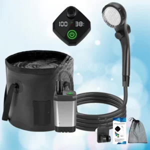 CE IPX7 Waterproof Outdoor 6000mAh USB Rechargeable Camping Shower with Bucket for Hiking Travel Car Pet