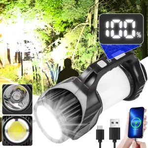 COB LED Rechargeable Searchlight 10 Hour Portable Light with 4500 Mah Head Rotatable Output Flashlight