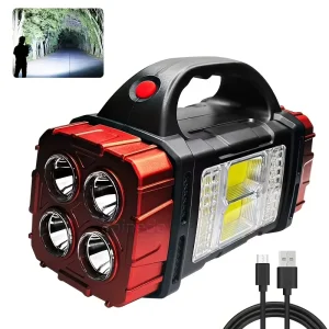 COB Multifunctional Outdoor Camping Flashlight USB Solar Rechargeable LED ABS Body Portable Searchlight Work Torch Flashlight