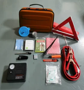 Car Emergency Tool Kit Air Compressor 49 Piece EVA Hard Case Roadside Safety Kit 1 Year Warranty Customized Colors