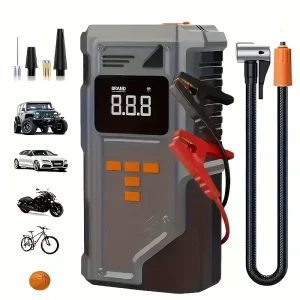 Car Jump Starter with Air Compressor Digital Tire Inflator LED Flashlight SOS Rescue Function Large Capacity Battery