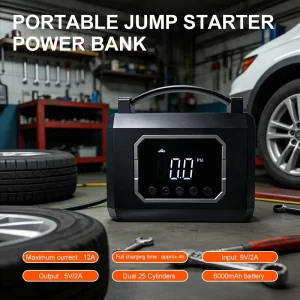 Car Jump Starter with Air Compressor Portable Auto Tire Inflator Multifunctional Power Bank Emergency Light Cars SUVs