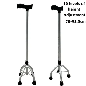 China Manufacture Stainless Steel Aluminum Foldable Telescopic Four Legged Walking Stick 250 lb Load Capacity for Elderly