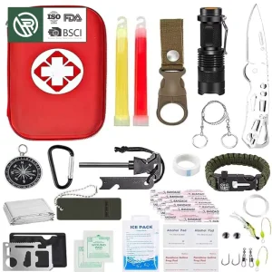 Climbing Running Camping Emergency Escape Tool Fire Starter Multi-Function Outdoor Survival Bag Kit with Climbing Rope