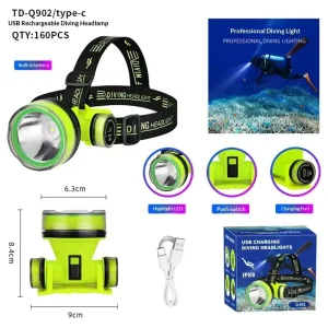 Cob Super Bright IP68 Waterproof ABS USB Rechargeable Tactical Flashlight Searchlight LED Camping Diving Headlight 1000+ Lumens