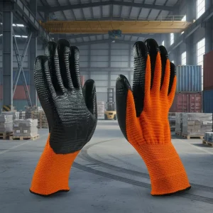Crinkle-Finish Latex-Coated Safety Work Gloves with Grip for Construction and Masonry