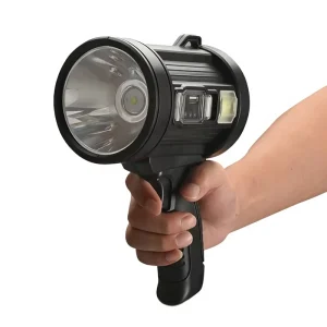 Cross border Handheld Searchlight Outdoor LED Side Light Red Blue Flash Flashlight Emergency Solar Rechargeable Portable Lamp