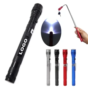 Custom Aluminum Alloy Work Repair Light Button Battery Magnetic Pickup Tool Flexible Head Telescopic 3 LED Torch Flashlight