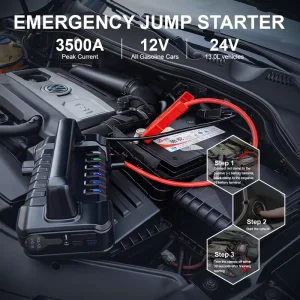 Custom Professional 3500A Peak Red Jump Starter 56000mAh 12V 24V Car Battery Booster Emergency Power Supply LED USB