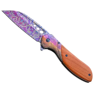 Customizable 3D Printed Steel Blade Folding Knife with Engraved Wood Handle for Outdoor Camping Hunting EDC Pocket Knife