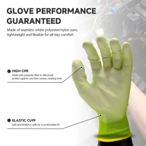 Customizable Logo 13 Gauge Seamless Knit Green Dyed Nylon Polyurethane Safety Gloves White Dipped Direct Factory Price
