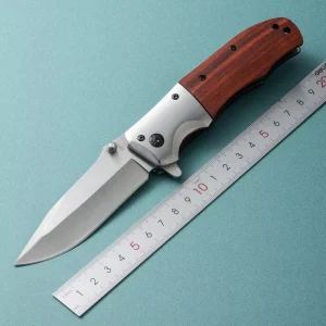 Customized LOGO Engraving EDC Pocket Knife Wood Handle Blade Folding Survival Knife Foldable Pocket Knife