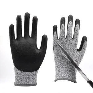 Cut Resistant Gloves 13G HPPE Cut Level 5 Palm PU Coated Gloves for Garden Glass Construction Industrial Work