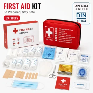 DIN 13164 Certified Car First Aid Kit Emergency Medical Kit with Burn Dressing CPR Mask & Bandages