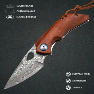Damascus Steel Outdoor Folding Knife Wood Handle Camping Knife Survival Hunting EDC Tools for Gift