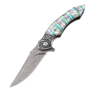 Damascus Steel VG10 Core Folding Knife Genuine Abalone Shell Handle Outdoor Camping Pocket Knife Multifunctional EDC Gift