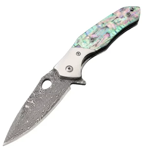 Damascus Steel VG10 Core Folding Knife Genuine Abalone Shell Handle Outdoor Camping Tactical Pocket Knife EDC Tool