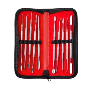 Dentwish Stainless Steel 10 Piece Carving Tools Dentist Care Knurled Grip Mechanic Wax Carving Knife Tooth Wax Mold Kit Set