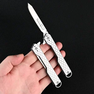 Diamond Textured Aluminum Alloy Folding Utility Knife with Replaceable No.60 Stainless Blade Pocket Keychain Box Cutter for EDC
