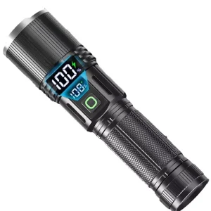 Digital Display Flashlight Mechanical Zoom Long Range High Bright Torch USB Rechargeable for Outdoor Camping Hiking Emergency