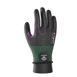 Dyneema Cut Resistant Green Work Gloves with Black Sandy Nitrile Anti Slip Coating for Industrial Handling