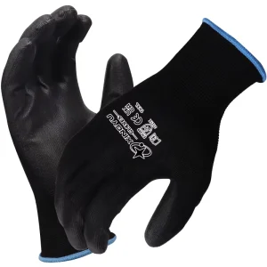 EN388 4131 13 Gauge Polyester PU-Coated Black Safety Work Gloves with Anti-Slip and Arm Protection