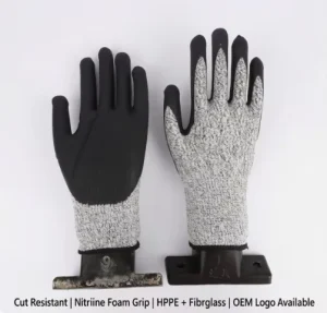 EN388 Cut-Resistant 13G HPPE Fiberglass Nitrile Foam Gloves for Mechanical Work