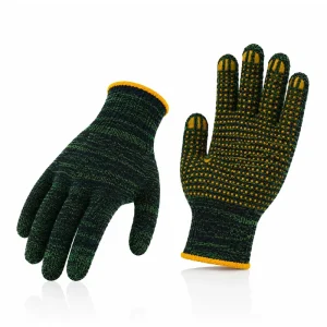 Elastic Cuff Seamless Knitted Green Black Cotton Safety Gloves Yellow PVC Dots Anti Skid For Construction Industry Gear