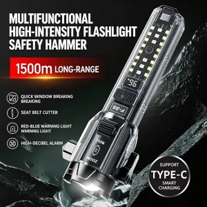 Emergency Multi Functional Plastic Hammer Flashlight Rechargeable Powerful Led Torch Light Zoomable Flashlight Outdoor