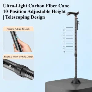 Extendable Walking Sticks for the Elderly Disable Lightweight Carbon Fiber Walking Quad Cane 10 Level Height Adjustable