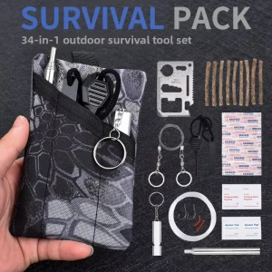 F5 Outdoor Survival Kit Multi Functional Wilderness First Aid Box SOS Emergency Supplies Set Black Gray