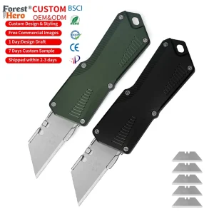 Factory Direct Lightweight Aluminium Handle Replaceable Blades Folding EDC Box Paper Cutter Utility Knife with Clip