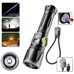 Factory Direct Magnetic Zoom LED Flashlight Type C Rechargeable Waterproof Tactical Hand Torch Outdoor Camping Flashlight