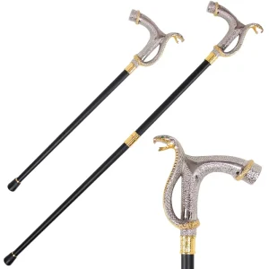 Factory Hammer Shaped Snake Head Luxury Halloween Decorative Walking Cane Metal Hiking Stick with Iron Tip