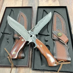 Fixed Blade Tactical Hunting Knife Hand Guard Full Tang Camping Knife EVA Gift Box Damascus Steel Sharp Bowie Knife