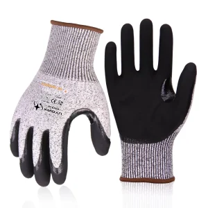 Fluorescent Yellow HPPE Level 5 Anti Cut Safety Gloves with PU Coating and Nylon Lining for Construction