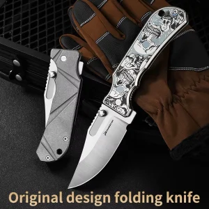 Folding Knife Gr5 Titanium Handle Titanium Pocket Knife D2 Steel Blade Carving Titanium Professional Knife