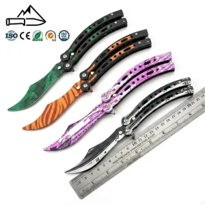 Folding Knife with 3D Pattern 21.8cm Stainless Steel Balisong Camping Knife DIY OEM