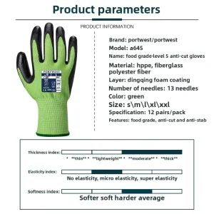 Food Grade Abrasion Resistant Nitrile Foam Coated Cut Resistant Gloves Level 5 Cut Resistance (D Level US Standard)