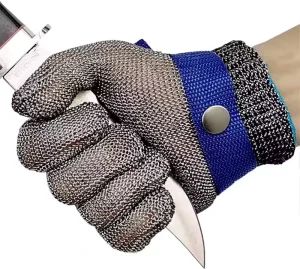 Food-Grade Stainless Steel Butcher Gloves Cut-Resistant Fish-Scale Texture Easy Closure