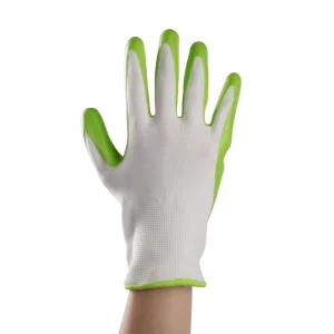 Green Dipped Nitrile Work Gloves White Liner Oil Resistant Anti abrasion Warehouse Handling Gloves