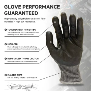 HPPE Black Nitrile Foam-Coated Cut-Resistant Gloves with Breathable Liner for Glass and Metal Handling