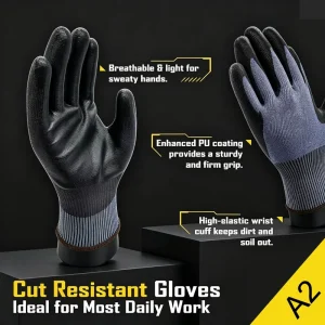 HPPE Cut Resistant Gloves with 18 Gauge PU Coating ANSI A2 Non Slip Lightweight Design