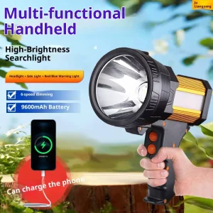 Hand LED Torch Portable Searchlight Lamp USB Charging Super Bright Outdoor Patrol with Tripod Mount IP33 Rated Long Endurance