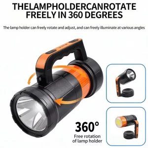 Handheld LED Rechargeable Searchlight 360 Rotatable Long Range Outdoor 1000lm Flashlight Power Bank IPX4 Waterproof 30 Beam
